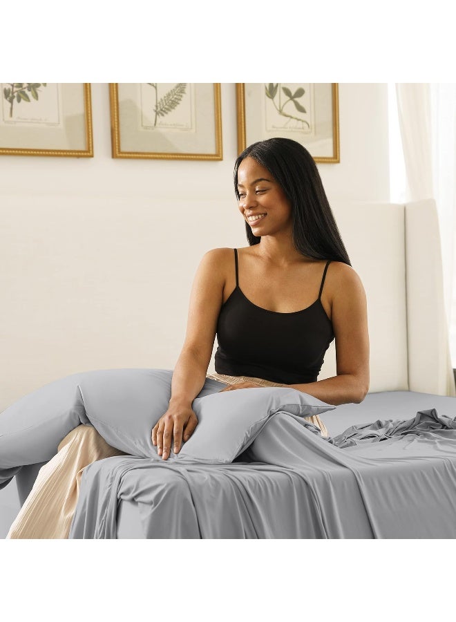 SHEEX - Active Comfort Cooling Sheets Set (King/California King) Pewter - Moisture Wicking - 1 Flat Cooling Sheet, 1 Fitted Cooling Sheet, 2 Cooling Pillow Covers - Wrinkle Free - Sleep Aid - Image 4